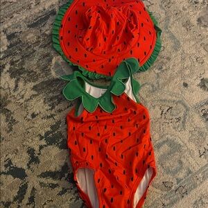 Hanna Andersson Strawberry Swim Set with Hat